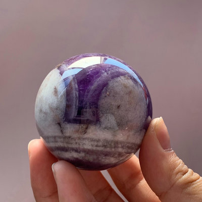 天然形成的紋理夢幻紫水晶球擺件 奇石 擺件 文玩【紫竹齋】519