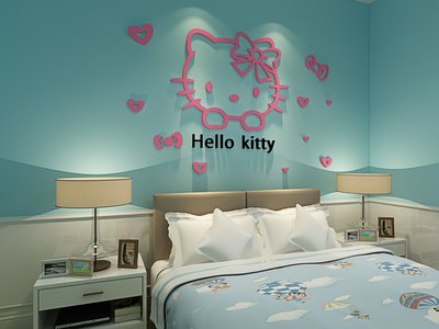 買就送5顆愛心 超大 Hello Kitty水晶立體牆貼 牆貼 3D壓克力壁貼 臥室 小孩房 書房