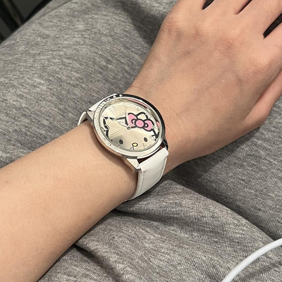 迪士尼手錶可愛皮質hellokitty手錶hellokt石英錶純白色機械錶