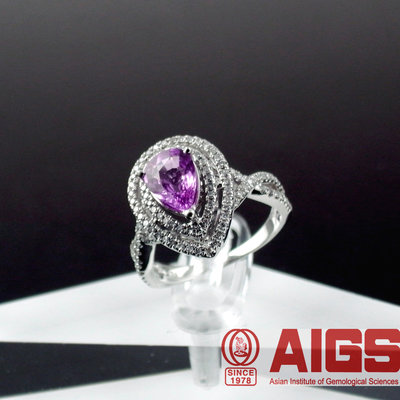 珠寶首飾 AIGS國際鑑定無燒1.13ct天然粉紅剛玉鑽石戒指18K金