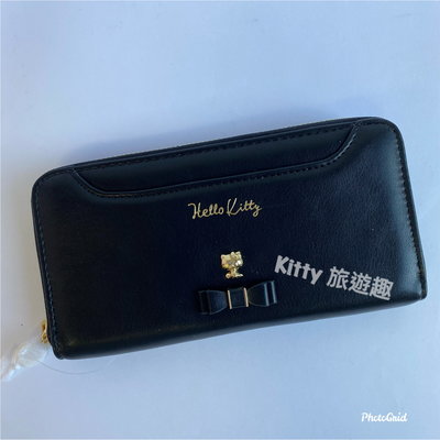 [Kitty 旅遊趣] Hello Kitty 長皮夾 長夾 凱蒂貓 拉鍊式長夾 黑色 夾層多 禮物 金屬logo
