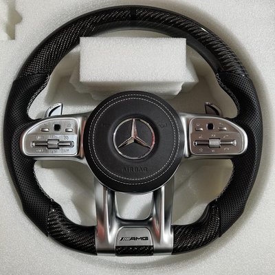 賓士Mercedes-Benz AMG 陸製改裝碳纖維卡夢平把方向盤 含氣囊