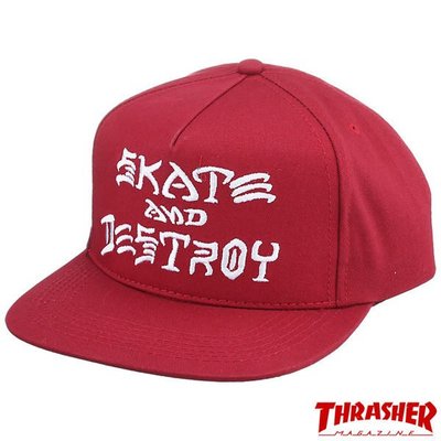 【THRASHER】Skate and Destroy Snapback Hat 帽子(紅色)