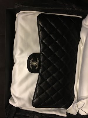 CHANEL COCO MAXI JUMBO 33cm銀鍊雙蓋荔枝皮包（特價）