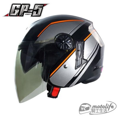 YC騎士生活_GP5 GP-5 233 彩繪 安全帽 3/4罩．雙層鏡片設計．內置抗UV墨鏡片．內襯全可拆洗．黑灰色