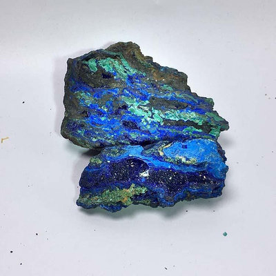 天然藍銅礦與孔雀石共生原礦石 教學標本礦物晶體 藍銅礦擺件