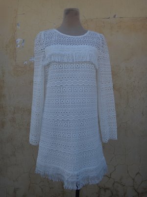 jacob00765100 ~ 正品 abula 專櫃  白色 蕾絲流蘇洋裝 size: F