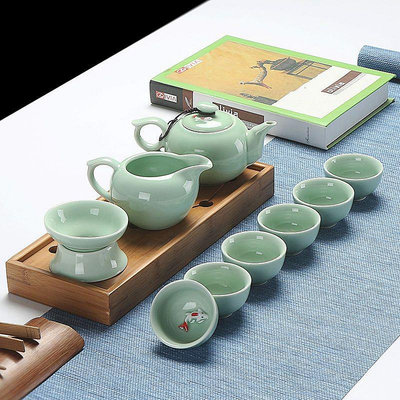 ‹公道杯› 青瓷  茶具  套裝特價鯉魚蓋碗茶壺魚杯功夫  茶具  套裝家用辦公室  茶具