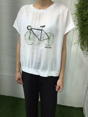 正韓korea韓國製Oops白色腳踏車短袖棉麻衫 現貨特價  小齊韓衣