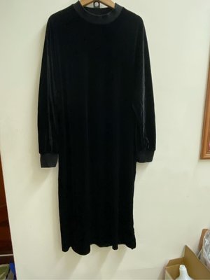 日本品牌lowrys farm黑色天鵝絨長袖連身裙洋裝