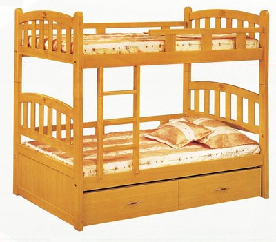 【生活家傢俱】EP-131-1＃3.5尺收納型檜木色雙層床【台中家具】兒童床 上下舖 單人床 實木 抽屜 台灣製造
