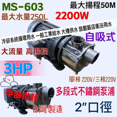 中部批發』MS-603 自吸式 莒光牌 3HP 2" 不鏽鋼多段式泵浦 自吸式泵浦 陸上型抽水機 高速馬達 (台灣製造)
