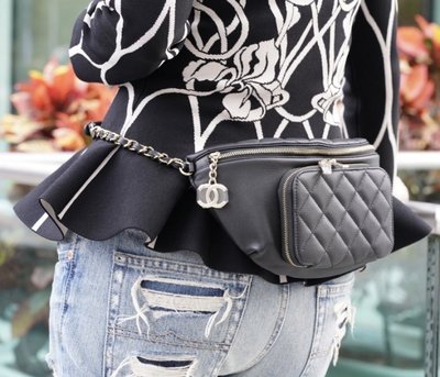 Chanel AS0465 Bi Quilted Waist Bag 鍊帶腰包 黑