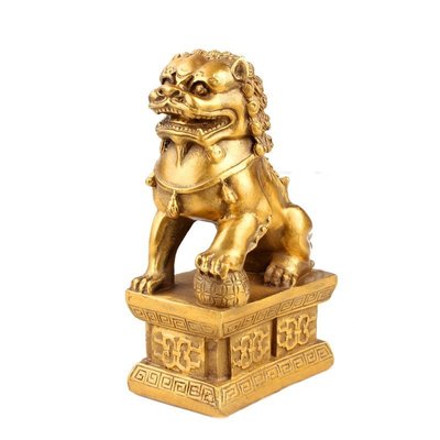 【熱賣精選】黃銅獅子擺件威武獅子一對宮門獅子家居裝飾品銅工藝品 中號踩球雄獅一只