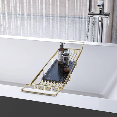 衛浴系列 北歐金色浴缸架浴室伸縮多功能衛生間泡澡手機置物架洗手間收納架（滿599元免運）