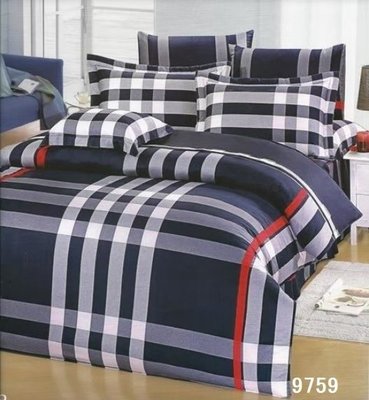 標準雙人床罩組五尺六件式純精梳棉-品味格調-台灣製 Homian 賀眠寢飾