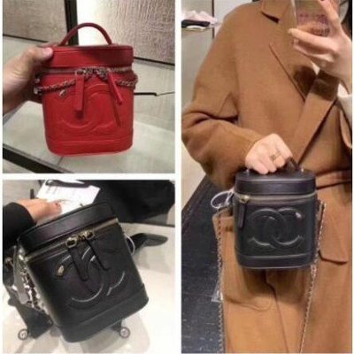 Chanel vintage coco vanity case handbag 香奈兒 黑色 紅色化妝包 98新