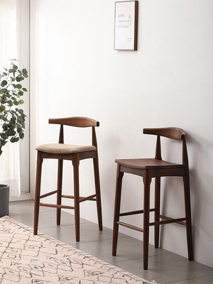 黑胡桃木吧臺椅現代簡約家用日式實木吧臺凳北歐日式島臺高腳椅子