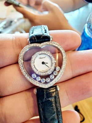『已交流』👏👏👏蕭邦 快樂鑽 系列 20/4516 愛心 Happy Dioamonds 浮動鑽石七顆 18K白金鑽錶 Chopard