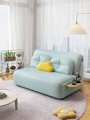 木衣+電動多功能貓爪皮沙發床可伸縮兩用現代簡約小戶型客廳書房網紅款
