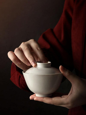 九土日式草木灰釉蓋碗景德鎮禪意陶瓷功夫茶具手工製泡茶碗家用單~小滿良造館