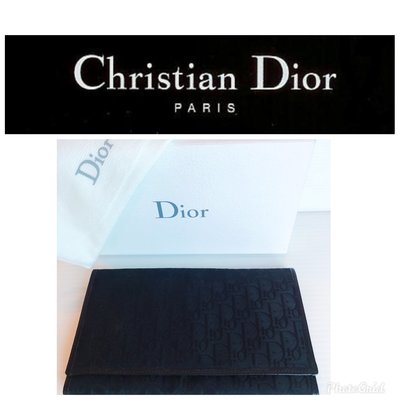 近新真品 Christian Dior 緹花黑長夾 CD真皮製 零錢皮夾468 一元起標 發財包 精品皮夾有LV發財長夾