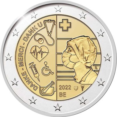 【超值硬幣】比利時 2022年 2EURO 二歐元紀念幣一枚 COVID-19 醫藥衛生與支持醫護紀念 少見~