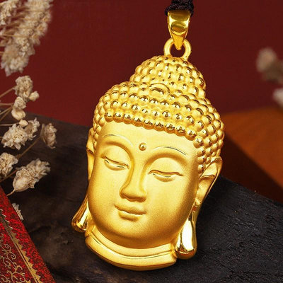 越南沙金佛祖吊墜3D銅鍍金佛頭佛像項墜男女個性黃金項鏈掛飾新品~沁沁百貨