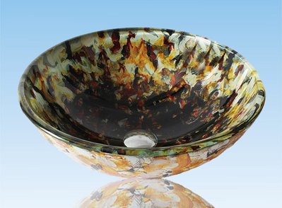 FUO衛浴:42公分 彩繪工藝 藝術強化玻璃碗公盆 (WY15031)預訂!