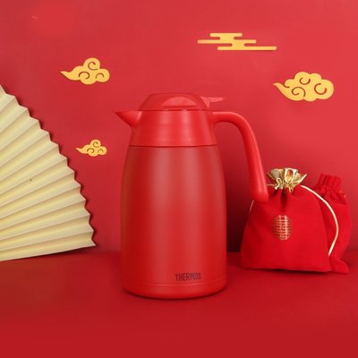 現貨熱銷-膳魔師不銹鋼保溫壺結婚家用婚慶高檔紅色一對熱水壺禮盒THX-1500