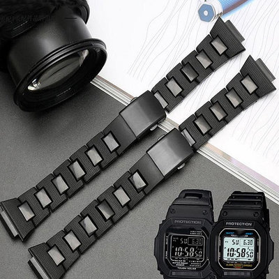 時尚黑色錶帶替換鋼塑料錶帶錶帶適用於 G-shock DW-6900/DW9600/DW5600/GW-M5610 手錶