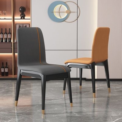 現貨熱銷-實木餐椅現代餐廳真皮科技布凳子餐椅家用店餐桌椅子高靠背舒服