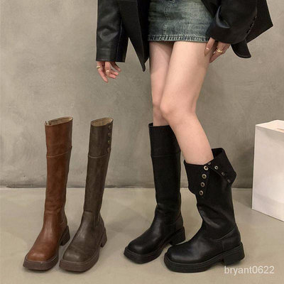 【長筒靴】【韓版】2023年新款秋冬中筒美式複古長靴子ins日韓風 QYIQ