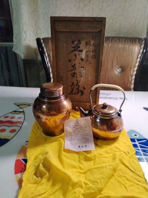 日本帶回英純堂槌起銅器銅壺茶葉罐套組 日本回流茶道具，茶葉罐