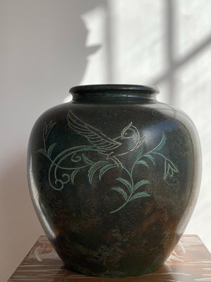 新 日本 昭和時期 老物件 高崗銅器 花紋 花瓶