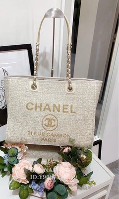 HANNA精品Chanel/香奈兒 中號 沙灘包 logo帆布購物袋 單肩手提包包 A67001