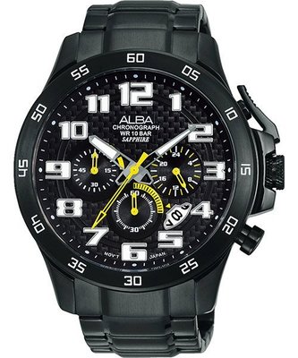 ALBA 廣告款三眼計時腕錶(AT3727X1)-IP黑x黃/46mm VD53-X174SD
