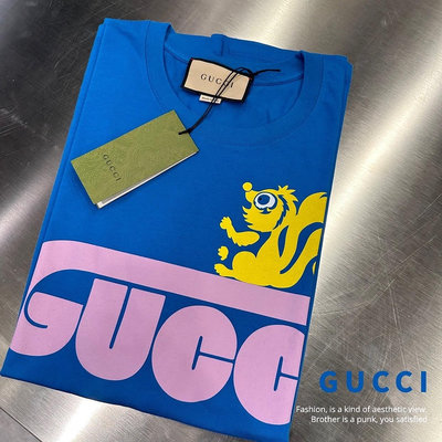 [全新] 全新現貨 GUCCI FW22 字母Logo印花圓領套頭短袖T恤 男款 藍色 SIZE : M (Z1319)