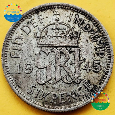 銀幣1945年英國6便士銀幣 喬治六世.2.8g.500銀19mm 外國老錢幣收藏品
