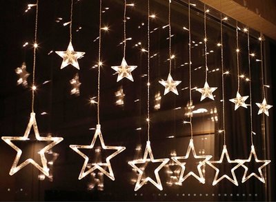 LED星星窗簾燈 五角星冰條燈 閃爍浪漫燈 會場佈置 LED冰條燈 星星燈串 聖誕燈 氣氛燈 聖誕樹