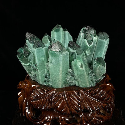 原石擺件 奇石擺件 綠水晶晶簇帶座高14×13.5×11.5公分 重2.1公斤編號430210