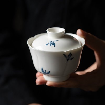 【熱賣精選】純手繪蘭花蓋碗茶杯單個家用白瓷二才茶碗帶蓋功夫茶具陶瓷泡茶器