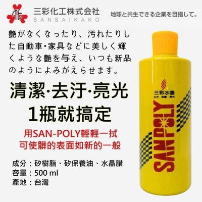 SANPOLY三彩水蠟(去汙、保養、亮光) 可去除淡化小刮傷 汽機車的最愛 日本三彩水蠟 一次最多6瓶