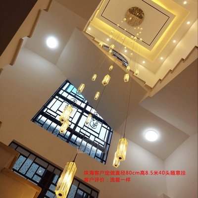 【熱銷精選】現代簡約新中式極簡輕奢別墅loft復式公寓旋轉樓梯間水晶長線吊燈