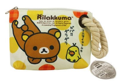 【卡漫迷】 懶懶熊 麻繩 化妝包 黃點點 大容量 ㊣版 Rilakkuma 拉拉熊 拉鍊 筆袋 收納 萬用包 鉛筆盒