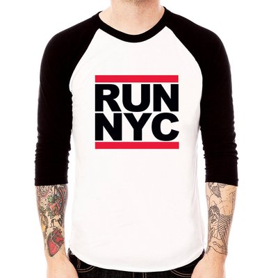 RUN NYC七分袖T恤-2色 西岸dope obey風格滑板紐約玩翻英文字體DMC設計潮t-shit 390