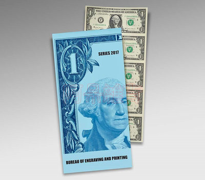 限量發行 原冊裝 5連體真鈔 美金 1元 美元 華盛頓 全新無折 部分連號 年份隨機 鈔票 美國 非現行流通貨幣
