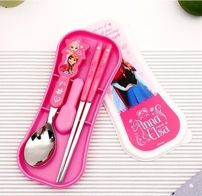 【現貨】韓國正品兒童餐具 Disney Frozen 冰雪奇緣 筷子+湯匙+盒裝=304不鏽鋼餐具組 雪寶 安娜 艾莎