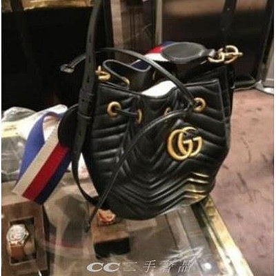 CC二手  99新GUCCI GG Marmont quilted leather 水桶包 476674 黑色