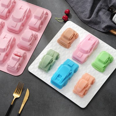 卡通汽車DIY香薰石膏模香皂模8連車車矽膠食品級果凍布丁巧克力蛋糕軟矽膠模具